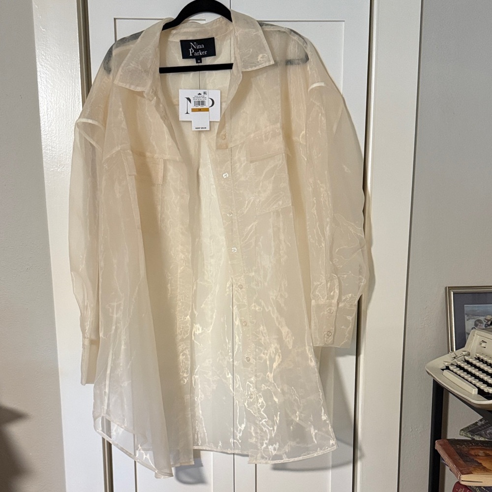 Nina Parker Sheer Cream Button Down Shirt/Jacket